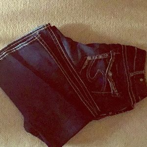 Silver bootcut jeans.